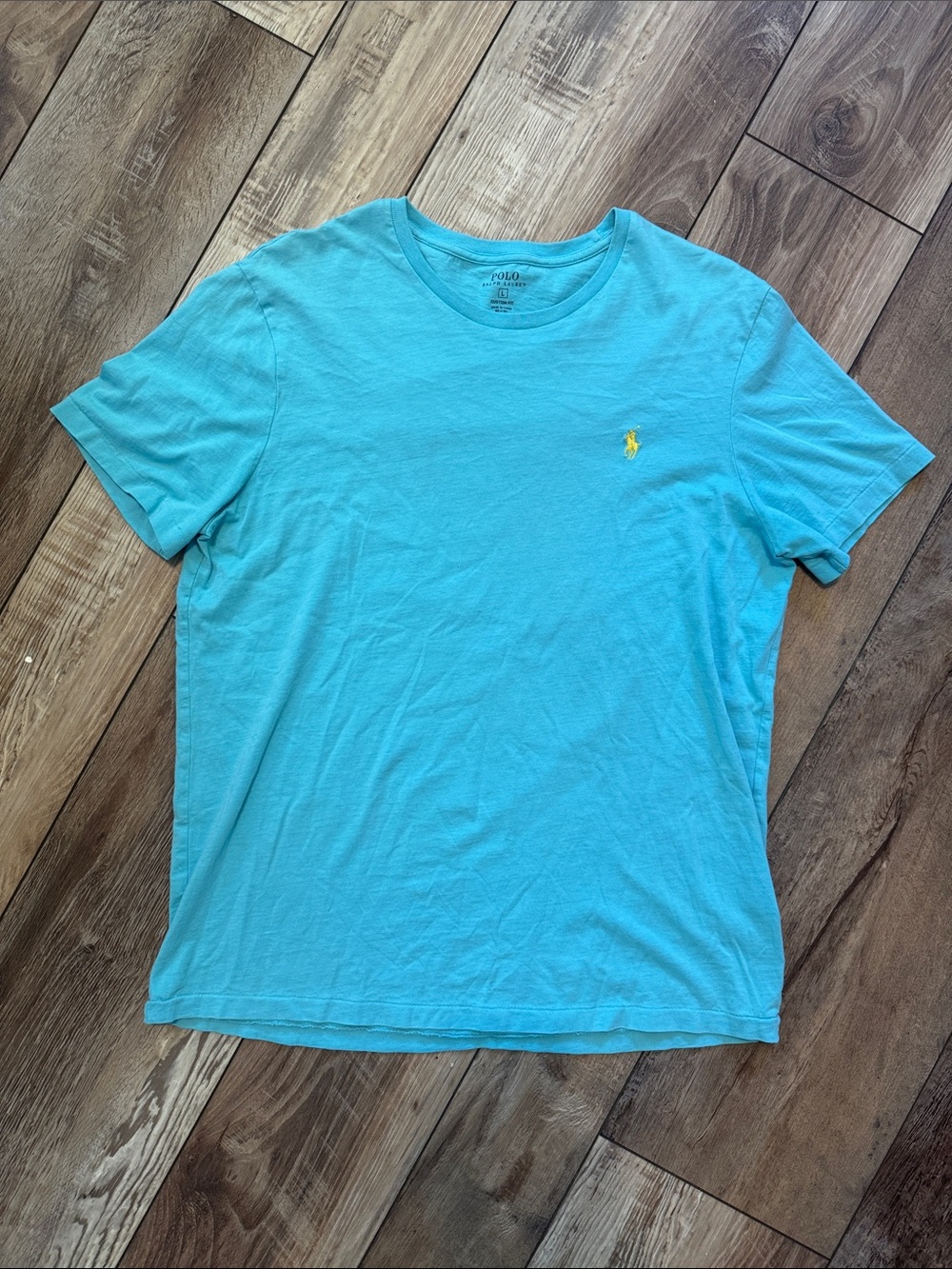 Polo by Ralph Lauren Aqua Crew Neck T-Shirt with Yellow Pony Logo